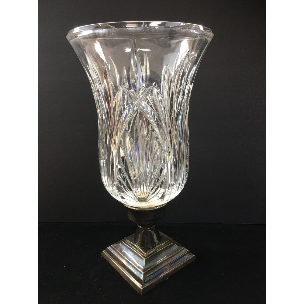 Waterford Crystal Lismore Hurricane Candle Holder with Metal Base 13'' Tall